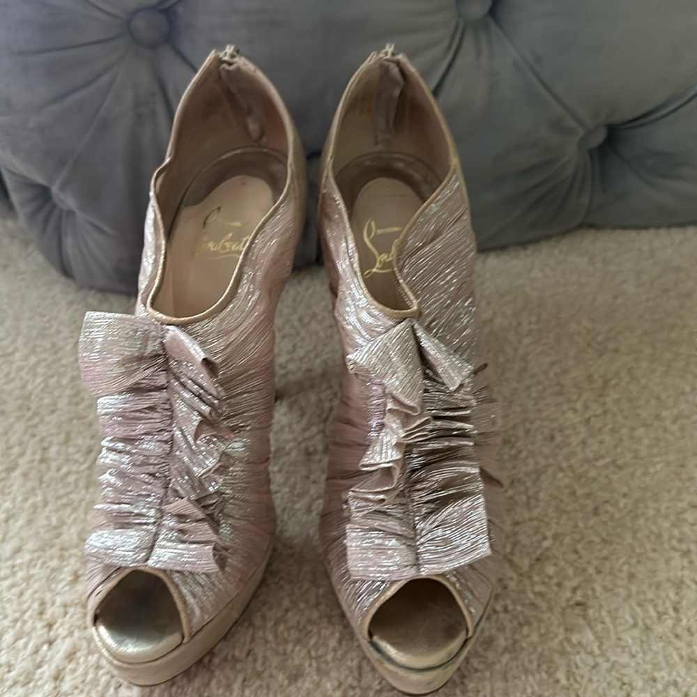 Christian Louboutin Gold Canon 140 Peep Toe Bootie